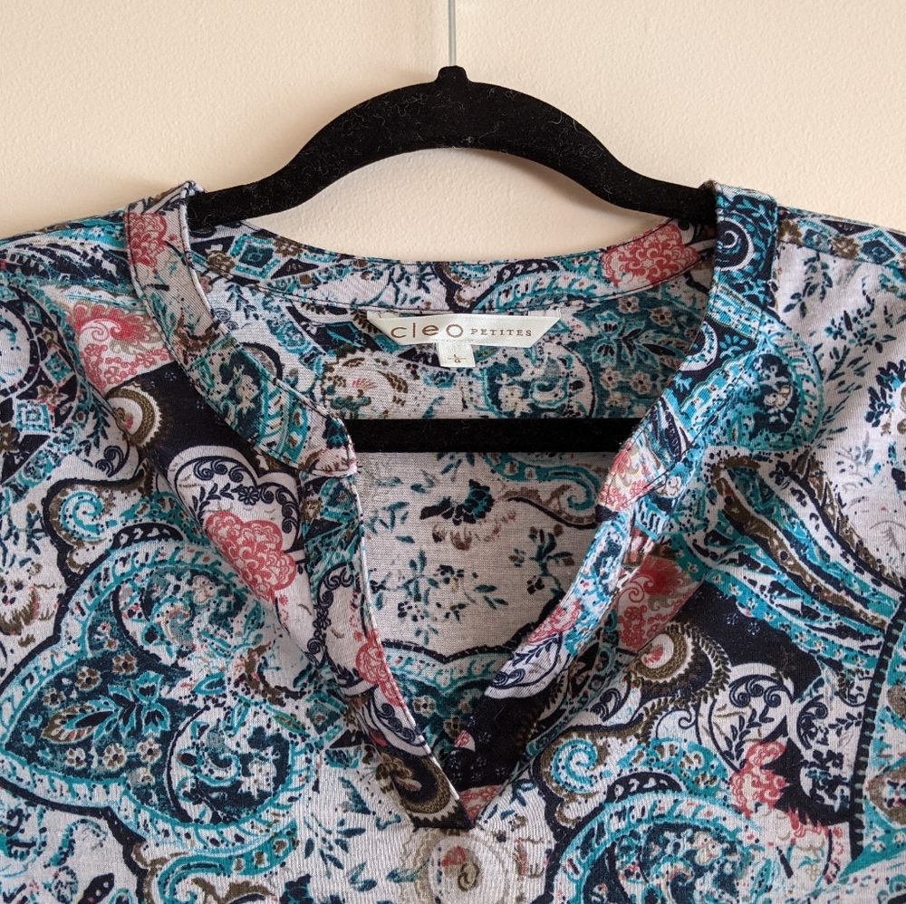 Cleo Petite - blue & pink paisley shirt - Picture 6 of 9